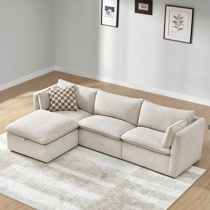 Sophia modular sofa in soft beige with checkerboard pillow in modern living room - CHITA Living