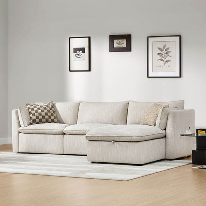 Beige Sophia modular sofa with checkerboard and textured pillows in minimalist living room - CHITA Living