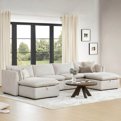 Sophia 6-piece modular sofa in light fabric with chaise in bright modern living room - CHITA Living