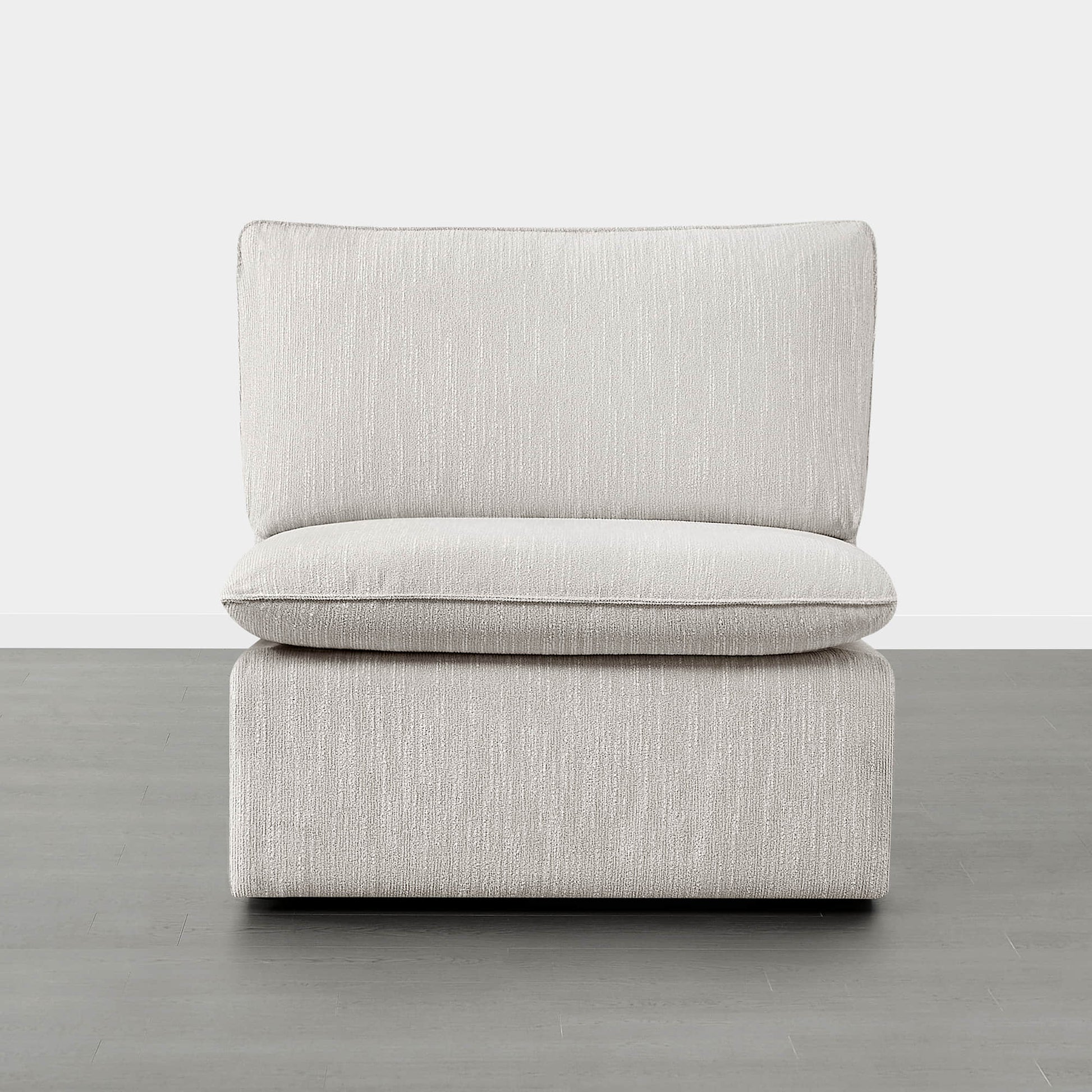 Sophia modular armless chair in light beige fabric with plush cushions for relaxed seating - CHITA Living