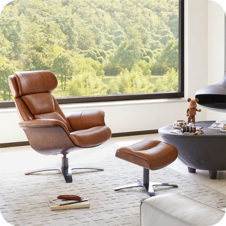Elvin Leather Recliner & Ottoman | Modern Swivel Chair – CHITA LIVING
