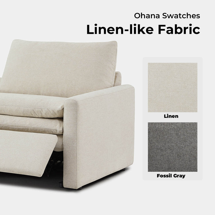 Ohana Sofa swatches: Linen-like fabric in Linen and Fossil Gray - CHITA Living