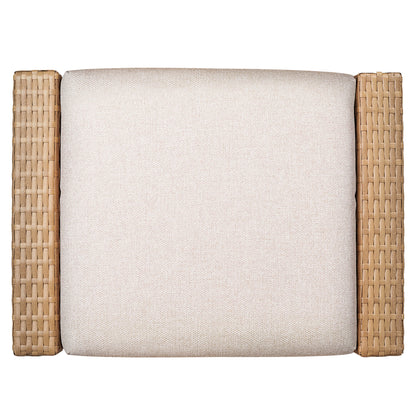 Calum Rattan outdoor ottoman with cream cushion and textured rattan armrests - CHITA Living