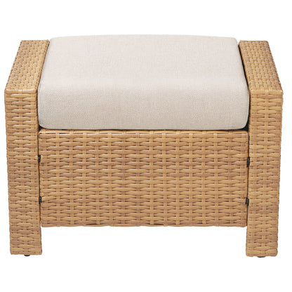 Calum Rattan outdoor ottoman with light cushion for stylish patio relaxation - CHITA Living