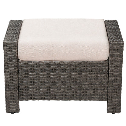 Calum Rattan outdoor ottoman with cream cushion and textured weave for stylish relaxation - CHITA Living