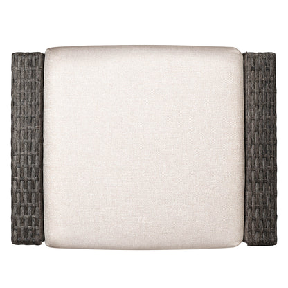 Calum Rattan outdoor ottoman with cream cushion and textured rattan for stylish comfort - CHITA Living
