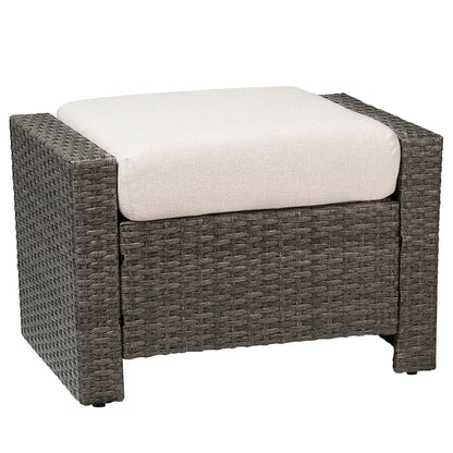 Calum Rattan outdoor footrest with cream cushion for stylish patio relaxation - CHITA Living
