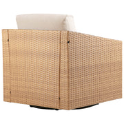 Calum Rattan outdoor chair back view with cream cushion and textured rattan weave - CHITA Living