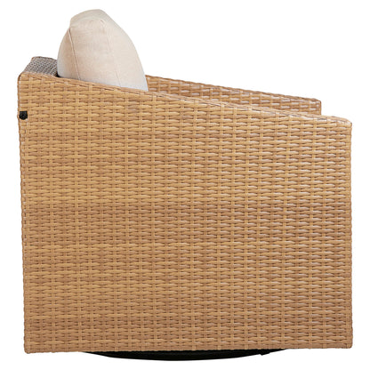 Calum Rattan outdoor chair with cream cushion and textured weave for stylish comfort - CHITA Living
