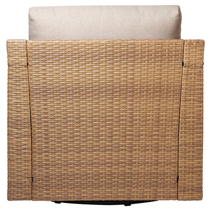 Calum Rattan Bistro Set top view, featuring woven rattan and beige outdoor cushion - CHITA Living