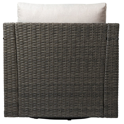 Calum Rattan outdoor chair with plush beige cushion, showcasing stylish modern design - CHITA Living