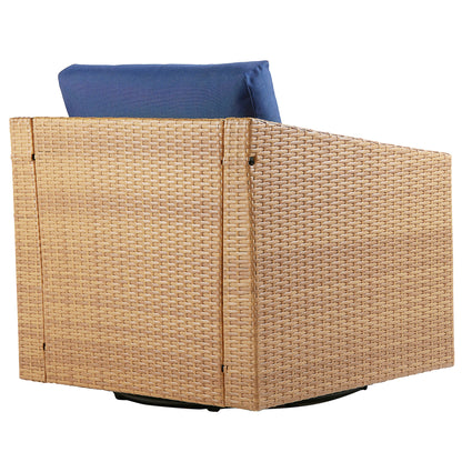 Calum Rattan outdoor chair with navy cushion and textured weave for stylish comfort - CHITA Living