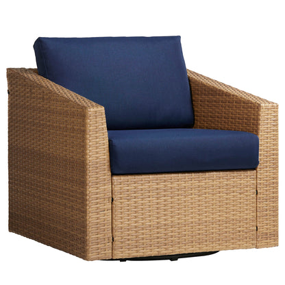 Calum Rattan outdoor chair with navy cushion, designed for stylish exterior comfort - CHITA Living