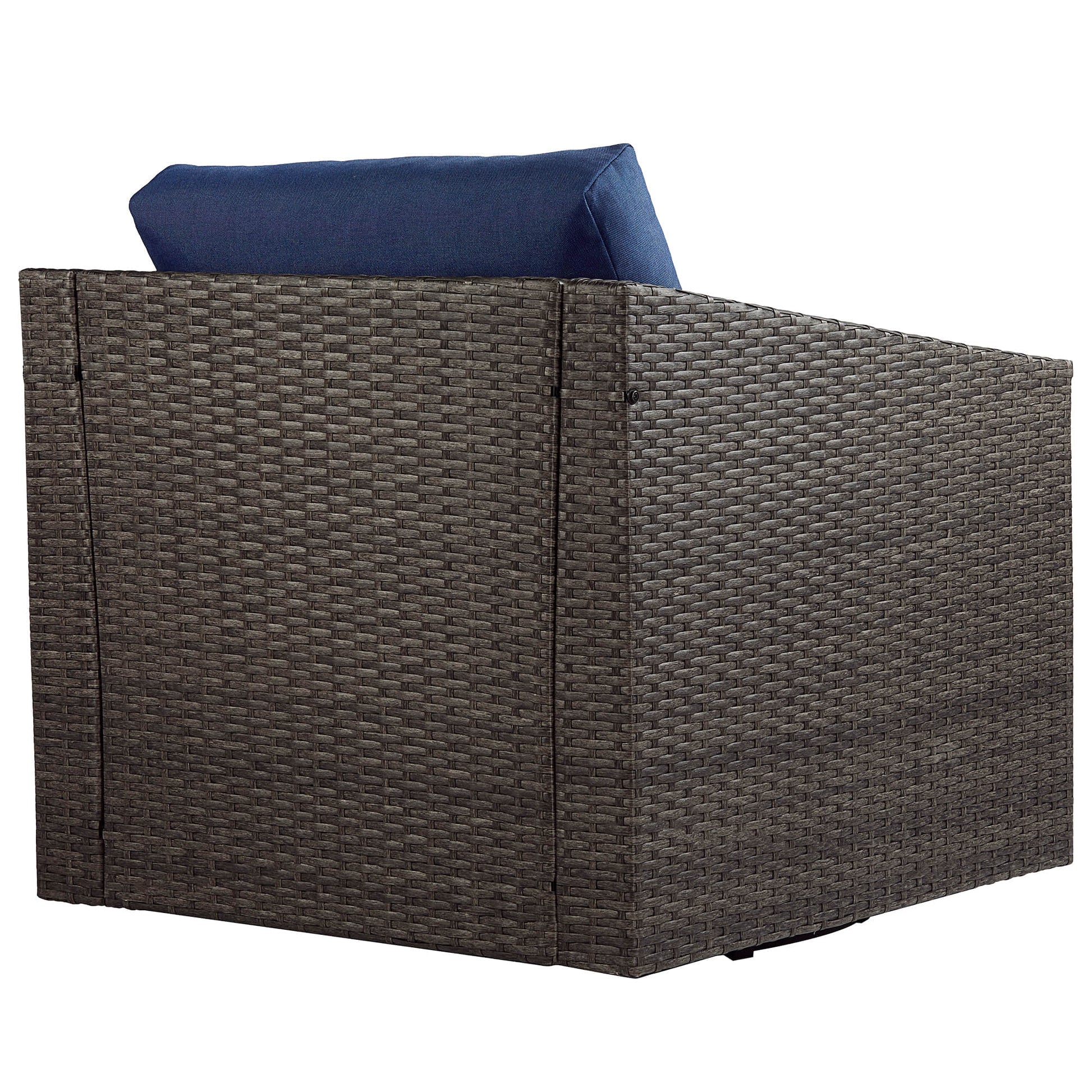 Calum Rattan outdoor chair with navy cushion, ideal for stylish patio seating - CHITA Living