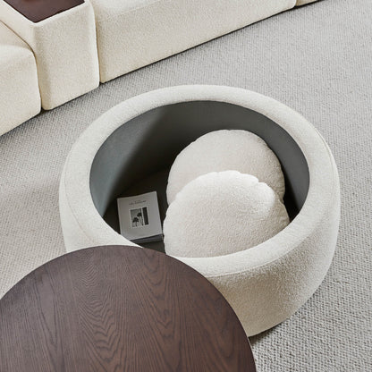 Grace round ottoman with removable lid, hidden storage, and plush cushions inside - CHITA Living