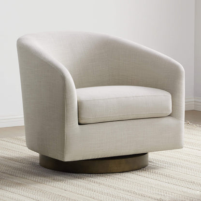 Beige swivel accent chair with round base on a decorative rug - CHITA Living