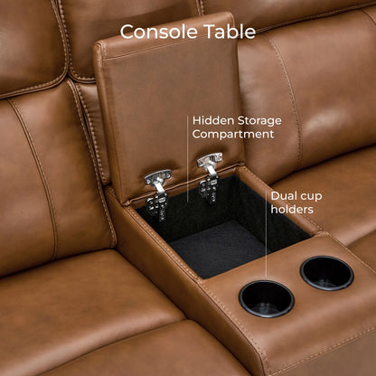 Libonet Modern Genuine Leather Reclining Sofa with Power Headrest