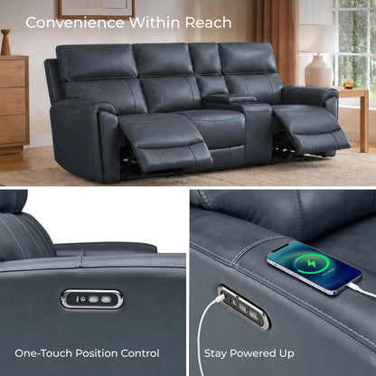 Libonet Modern Genuine Leather Reclining Sofa with Power Headrest