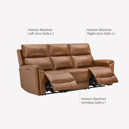 Libonet Modern Genuine Leather Reclining Sofa with Power Headrest