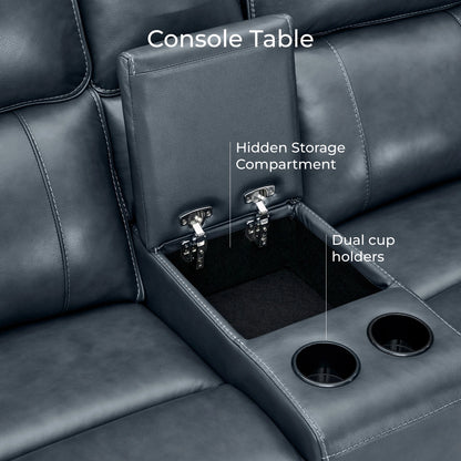 Libonet Modern Genuine Leather Reclining Sofa with Power Headrest