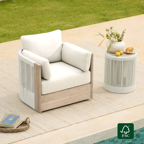 Clover Acacia Wood Rope Outdoor Swivel Chair