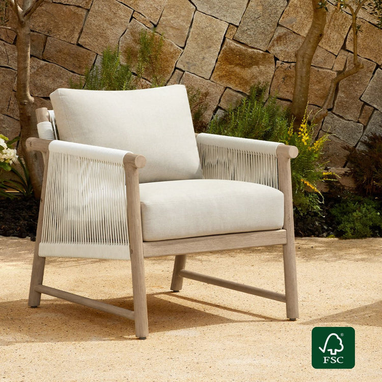 Sienna Modern Acacia Wood Rope Outdoor Lounge Chair