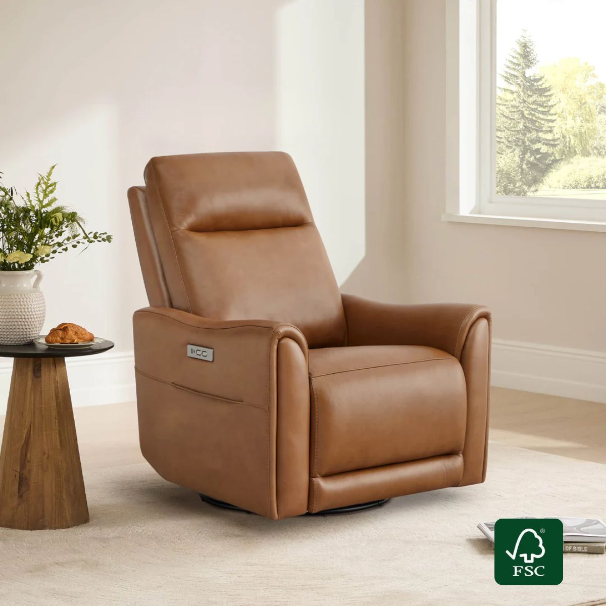 James Genuine Leather Power Swivel Glider Recliner | Memory Foam