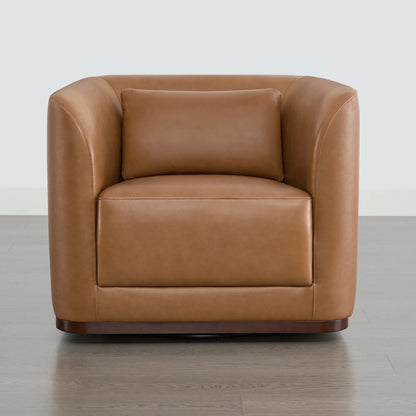 Corinne Curved Leather Swivel Accent Chair