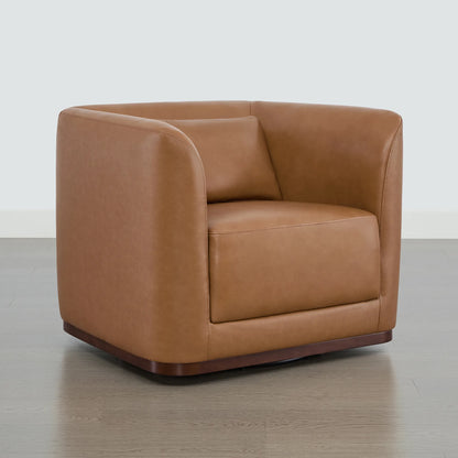 Corinne Curved Leather Swivel Accent Chair