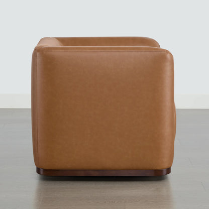 Corinne Curved Leather Swivel Accent Chair