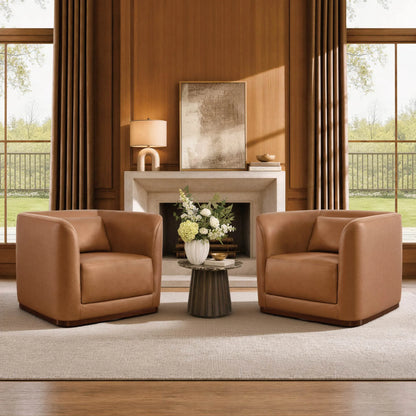 Corinne Curved Leather Swivel Accent Chair