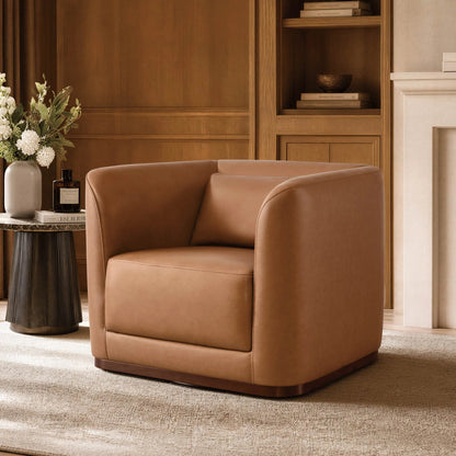Corinne Curved Leather Swivel Accent Chair