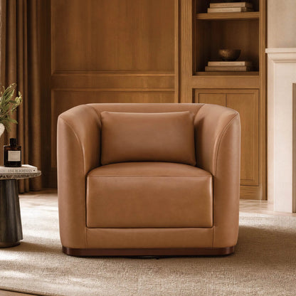 Corinne Curved Leather Swivel Accent Chair