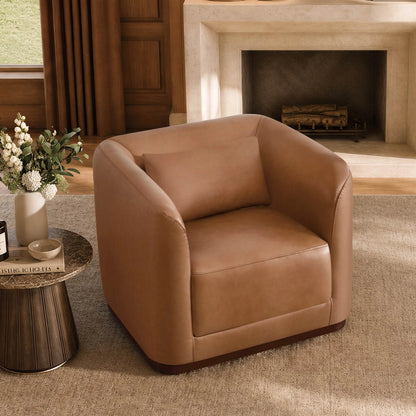 Corinne Curved Leather Swivel Accent Chair