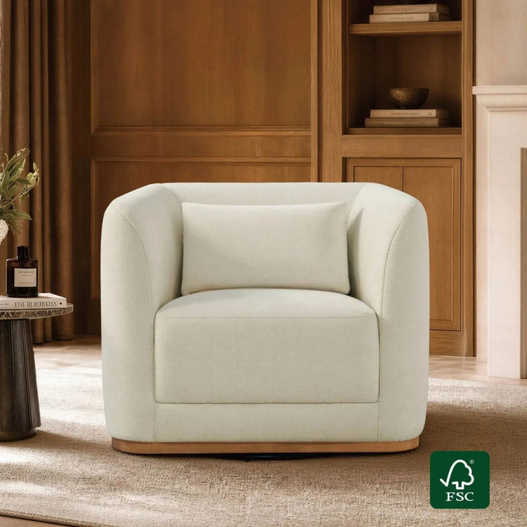Corinne Curved Leather Swivel Accent Chair