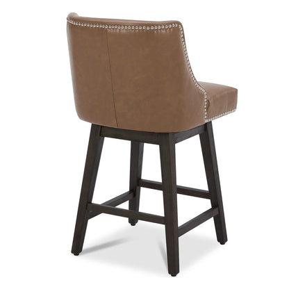 Back view of Asher swivel bar stool in brown upholstery with nailhead trim - CHITA Living