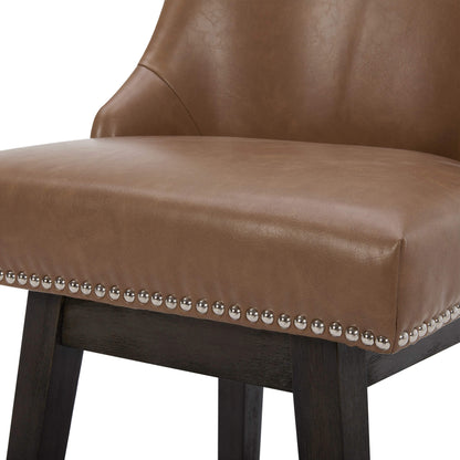 Asher swivel bar stool brown upholstery with silver nailhead trim detail - CHITA Living