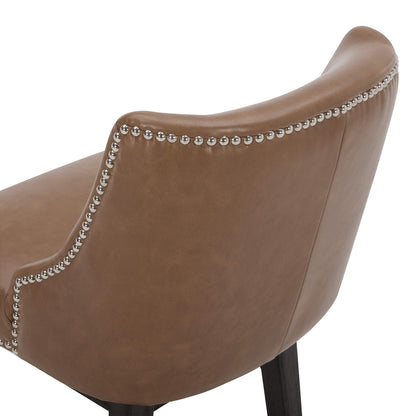 Back view of Asher swivel bar stool with brown upholstery and silver nailhead detail - CHITA Living