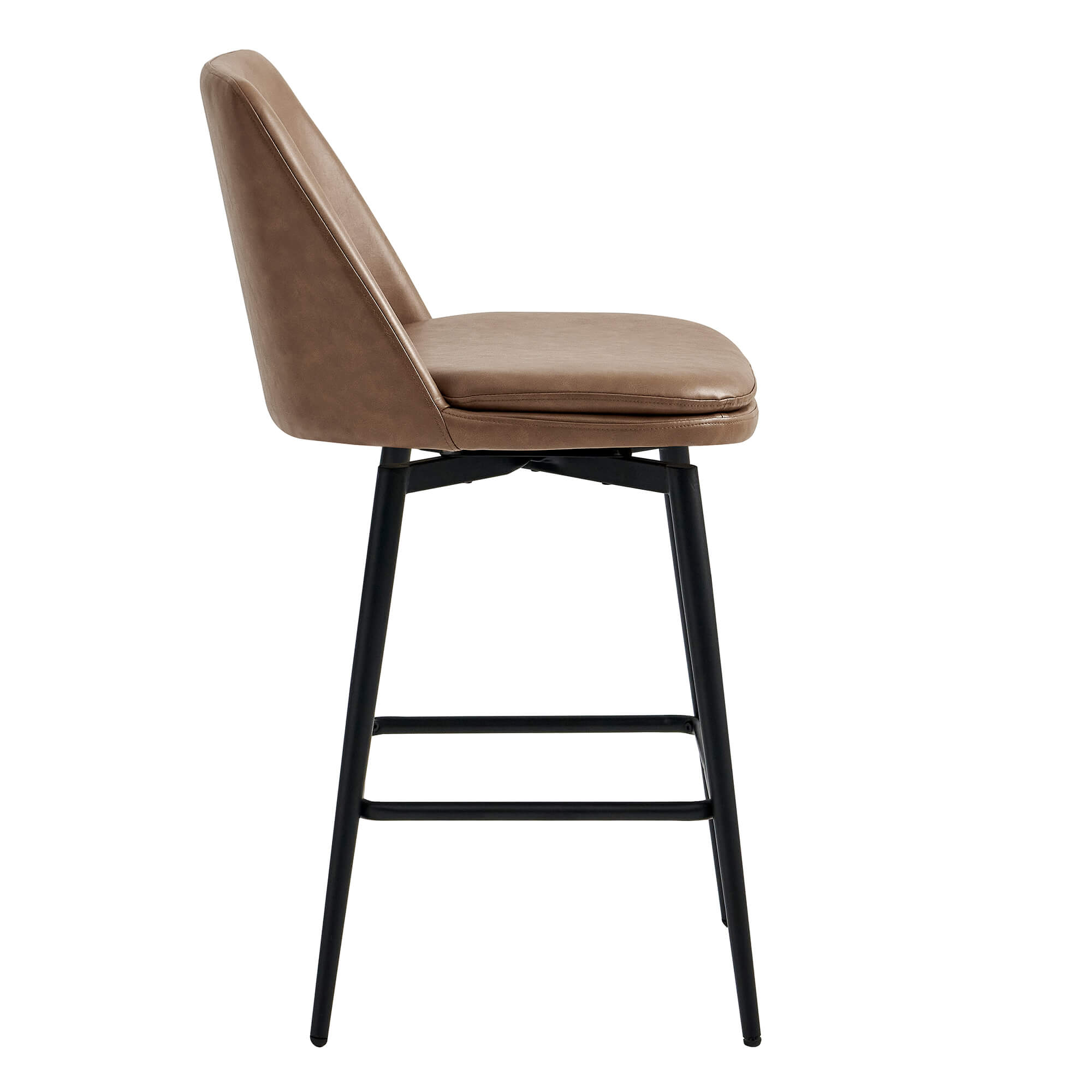 Eli swivel bar stool with brown faux leather seat and sturdy black metal frame - CHITA Living