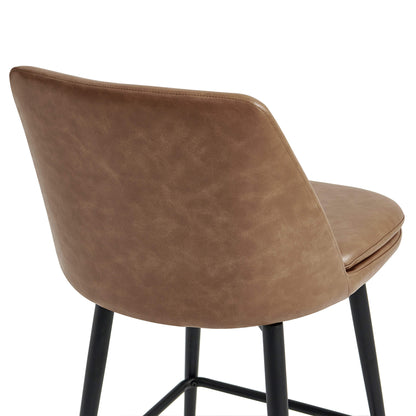 Back of Eli swivel bar stool with brown faux leather seat and black metal legs - CHITA Living