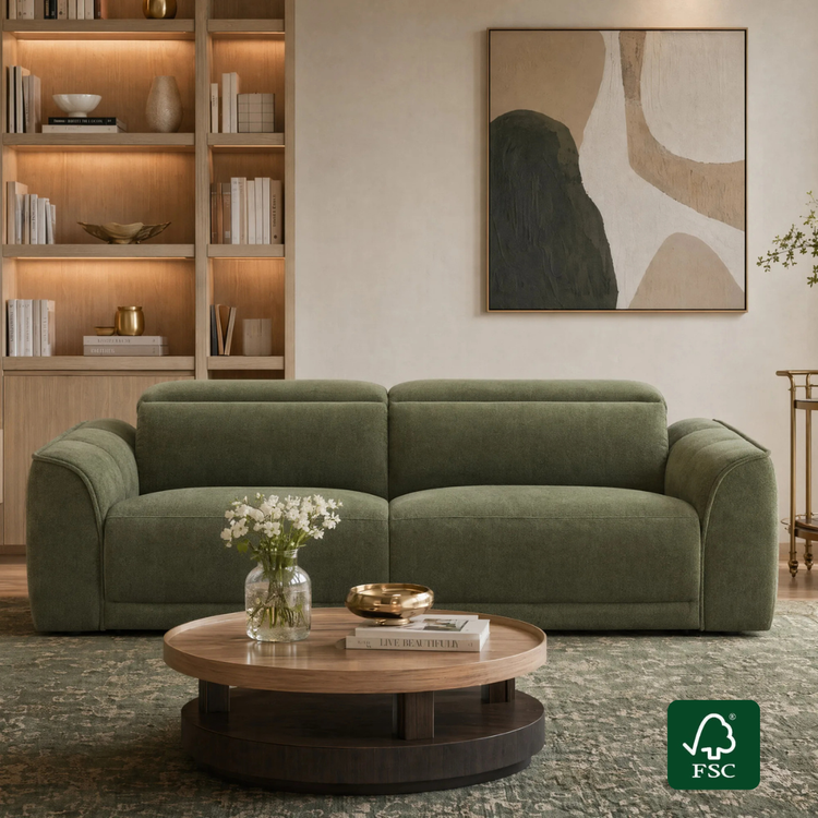 Elaine Modern Curved Performance Fabric 2 Seater Reclining Sofa
