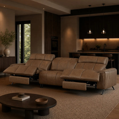 Elan Streamlined Zero Gravity Genuine Leather 3 Seater Reclining Sofa