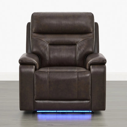 Hamish Genuine Leather Lay-Flat Power Recliner with LED Lighting