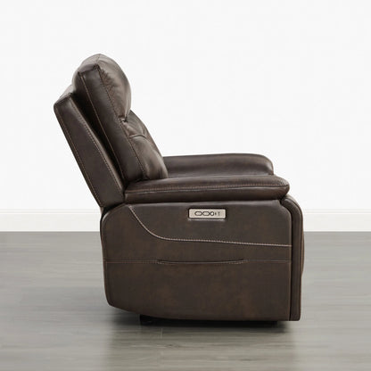 Hamish Genuine Leather Lay-Flat Power Recliner with LED Lighting