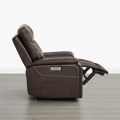 Hamish Genuine Leather Lay-Flat Power Recliner with LED Lighting