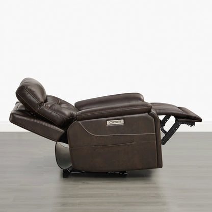 Hamish Genuine Leather Lay-Flat Power Recliner with LED Lighting