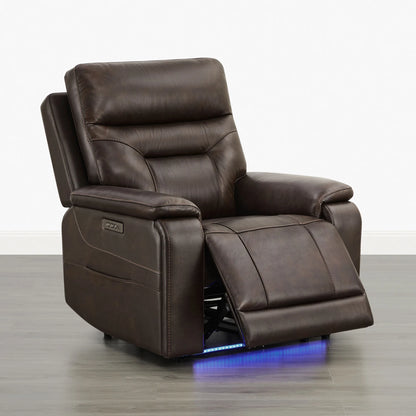 Hamish Genuine Leather Lay-Flat Power Recliner with LED Lighting