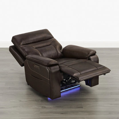 Hamish Genuine Leather Lay-Flat Power Recliner with LED Lighting