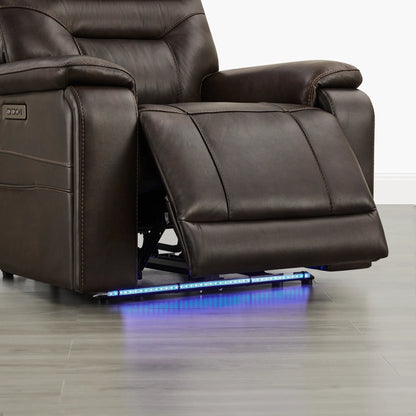 Hamish Genuine Leather Lay-Flat Power Recliner with LED Lighting