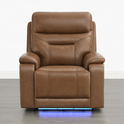 Hamish Genuine Leather Lay-Flat Power Recliner with LED Lighting
